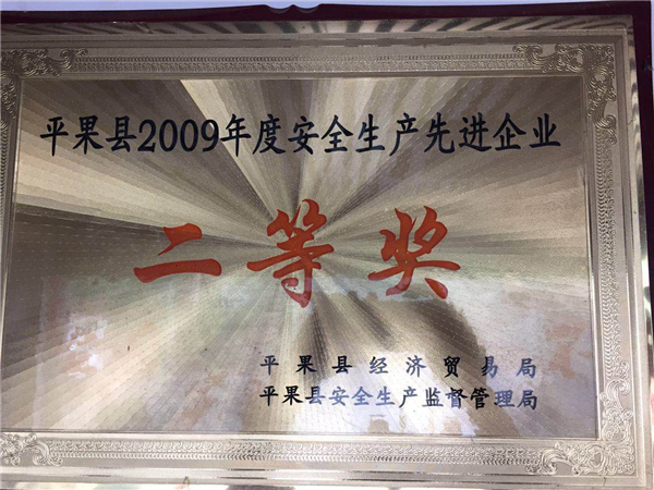 广西2009安全生产企业二等奖